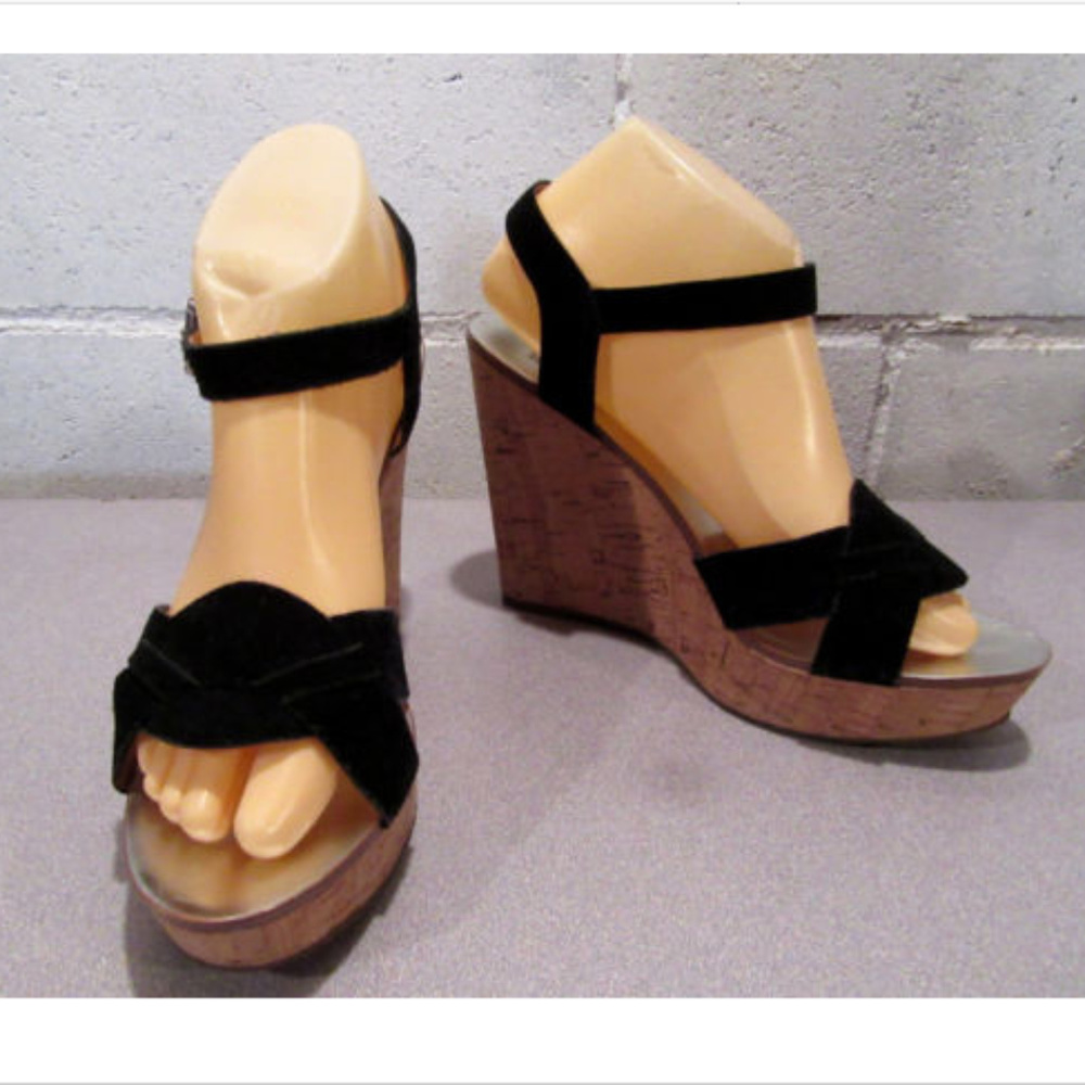 Michael Michael Kors Black Leather Wedge Sandals